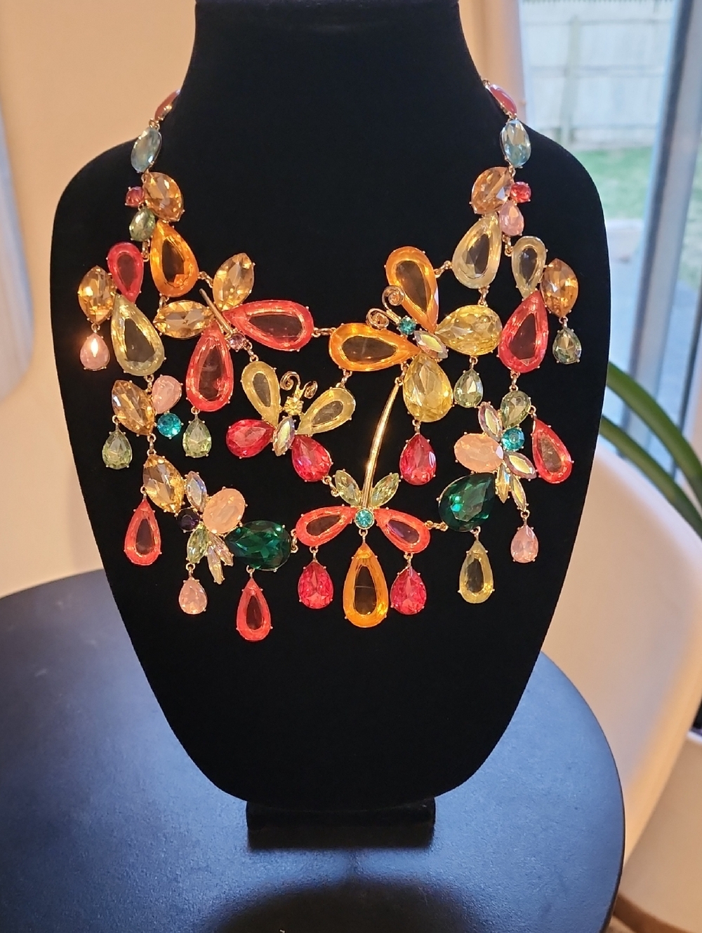 Piper Multicolor Crystal Floral Statement Necklace - Gold Tone
